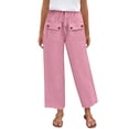 thumbnail image 2 of ClodeEU Womens Linen Blend Drawstring Pants ,Baggy Cropped Pants with Front Patch Pockets Pink,Womens Plus XXL, 2 of 7
