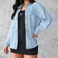 thumbnail image 4 of WXLWZYWL Womens Button Down Denim Shirt Long Sleeve Roll Up Boyfriend Jean Jacket Shacket, 4 of 6