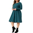 thumbnail image 4 of Agnes Orinda Women's Plus Size Dresses Round Neck Long Sleeve Ribbed Midi Knit Dress 3X Peacock Blue, 4 of 6