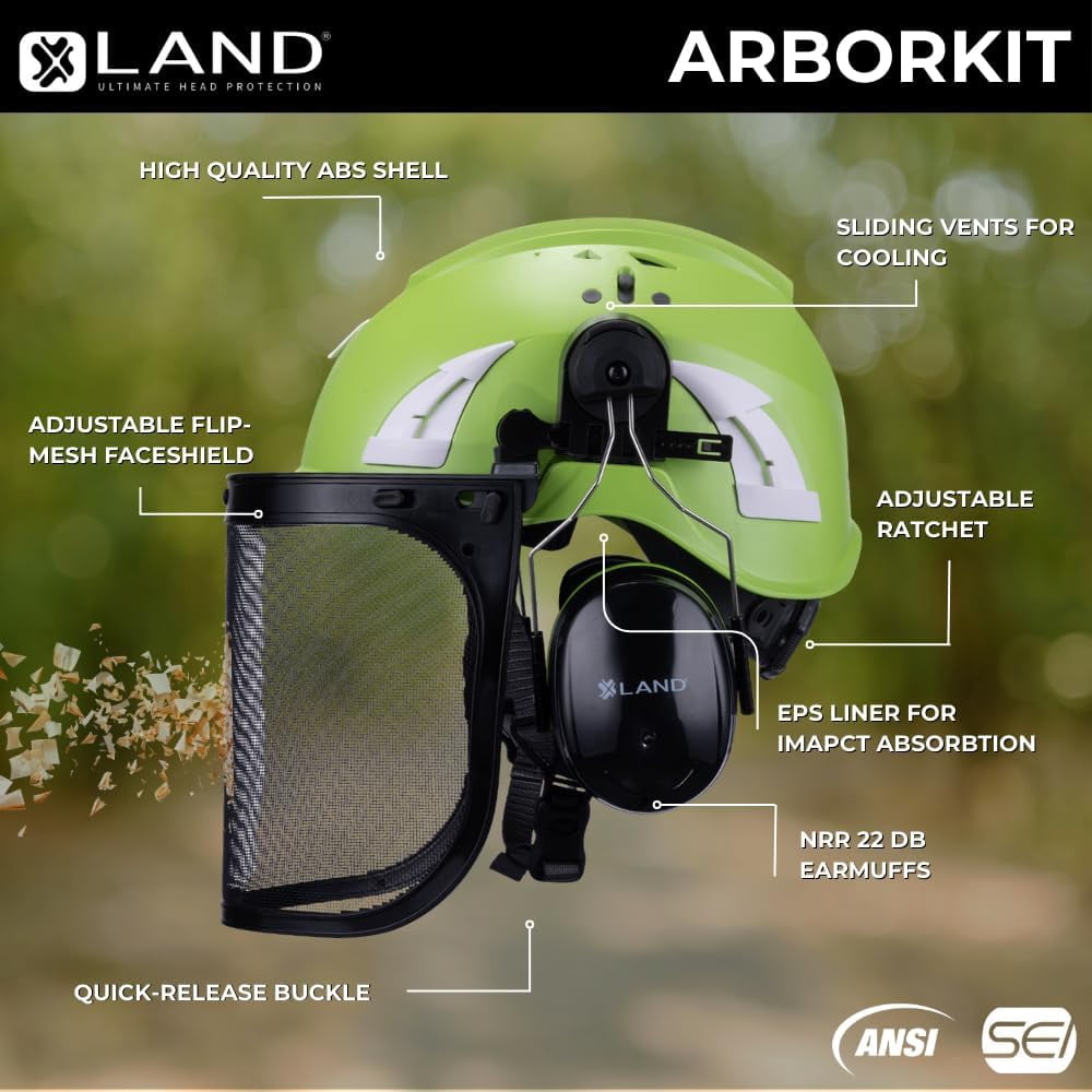 Land Helemts AeroPro ArborKit - Type 1 Class C Forestry Safety Kit - Includes Earmuffs, Faceshield & Safety Helmet - ANSI/ISEA Z89.1 - Red