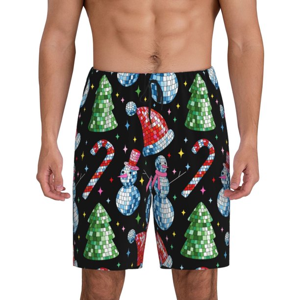 Fotbe Disco Mirror Ball Snowman Pantalones Cortos de Pijama para Hombre, Ropa de Dormir, Pantalones de Pijama Cortos para Hombre-Small