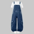 thumbnail image 2 of Staki Girls' Denim Overalls Girls' Casual Sleeveless Jumpsuits Spaghetti Strap Loose Romper Long Pants with Pockets 8-14Y(Blue,9-10 Years), 2 of 9