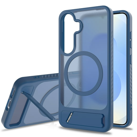 Dteck Magnetic Case for Samsung Galaxy S23,Shockproof TPU PC Anti-Slip Compatible with Mag Safe Case Adjustable Kickstand Frosted Translucent Matte Phone Cover,Darkblue