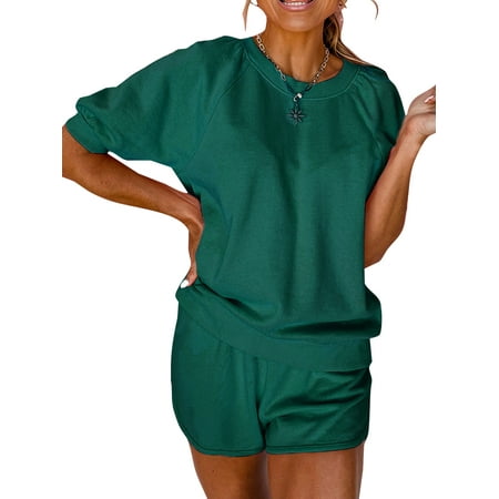 

Voguele Women Sleepwear Solid Color Loungwear Tops And Shorts Nightwear Summer Pjs 2 Piece Outfits Pajamas Green S