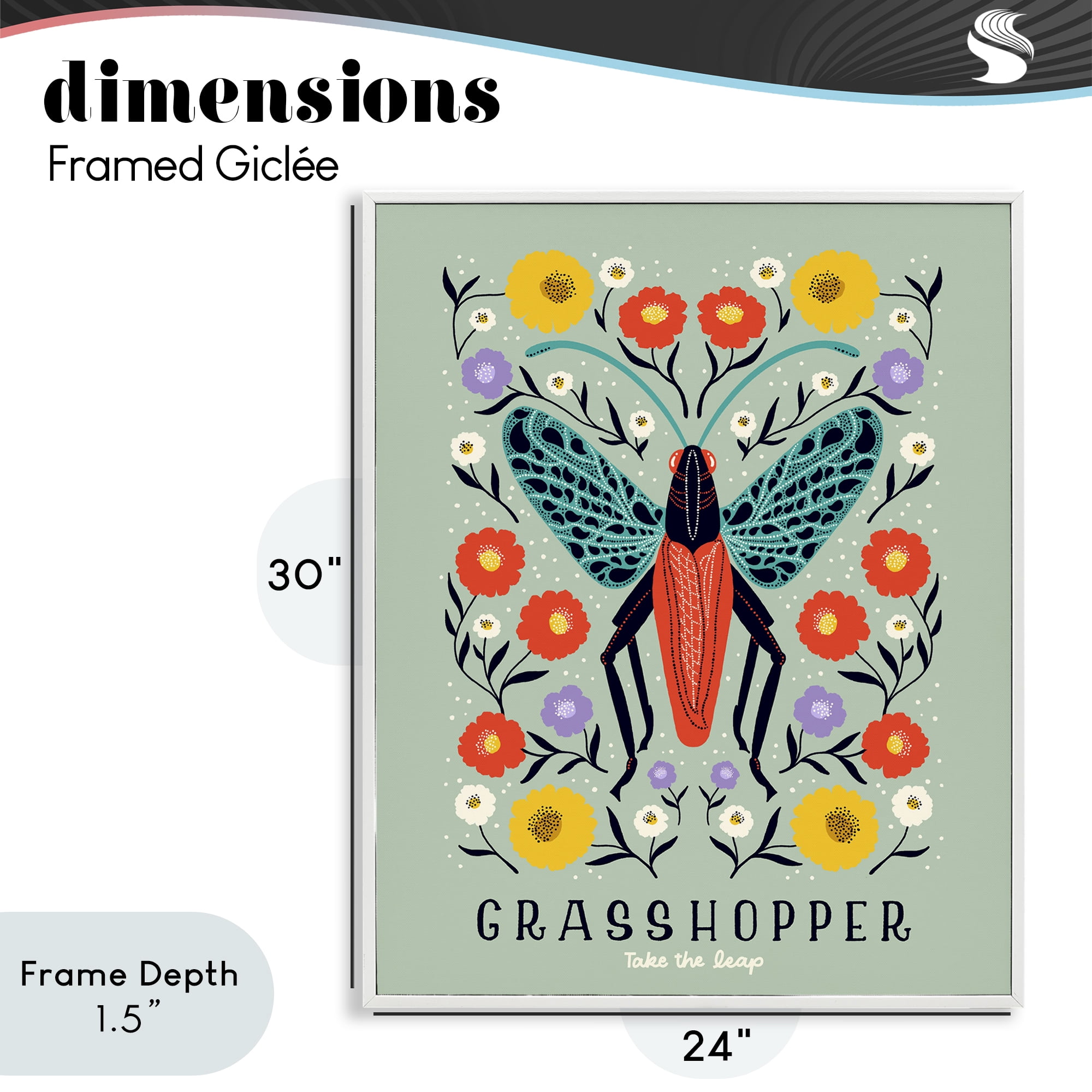 Stupell Industries Symmetrical Grasshopper with Blooms White Framed Giclee Art, design by Indira Prieto | IndySign
