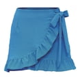 thumbnail image 5 of Idoravan Women's Basic Versatile Skirt Clearance Women Fashion Casual Solid High Waist Ruffle Lace-up Short Skirt, 5 of 5