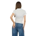 thumbnail image 3 of Forever 21 Women’s Collared Button Down Top with Ruffle Hem, Cinched Fit, White, XS, 3 of 6