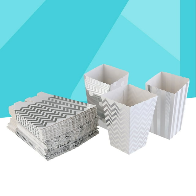 OULII 36Pcs Cardboard Popcorn Cartons with Dot Strip Wave Patterns for Snack Storage and Party Favors