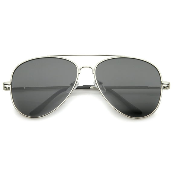 sunglassLA Unisex Large Classic Full Metal Teardrop Flat Lens Aviator Sunglasses (Silver / Smoke) - 60mm