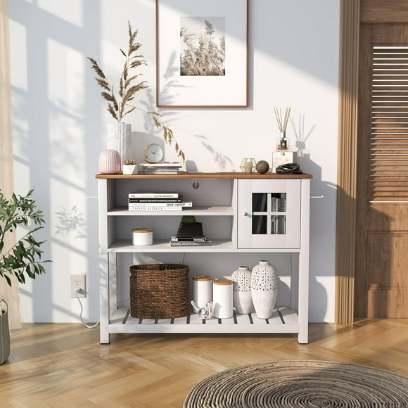 Gabinete de Almacenamiento con Tomacorriente para Buffet Mueble Aparador Multiusos para Sala,Cocina y Porche (Blanco) FurnitureR Moderno