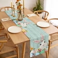 thumbnail image 3 of Table Runner 72 Inches Long for Kitchen Dining, Easter Bunny Dresser Scarf Farmhouse, Dining Table Decorations for Wedding/Parties, Spring Watercolor Eggs Flower Wood Grain Teal 13 x 72 In, 3 of 8