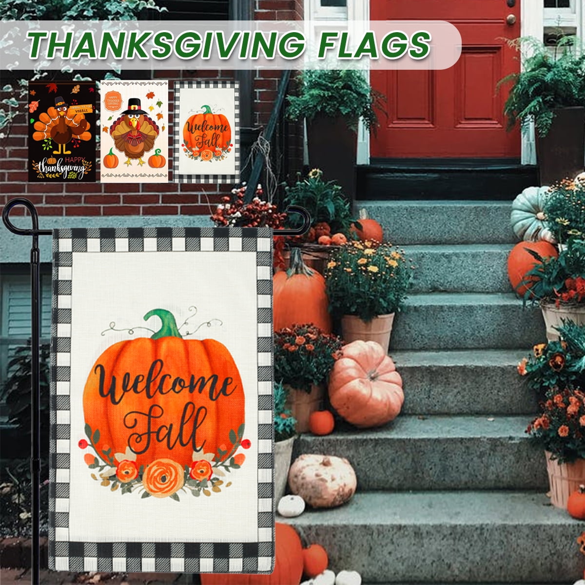 Thanksgiving Garden Flag Harvest Fall Holiday Home Outdoor Yard Lawn Seasonal Decorations Sign 12.5 x 18 Double Sided Funny Turkey Pumpkin Happy Thanksgiving Burlap Garden Flags Decorative