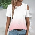 thumbnail image 6 of Womens Cold Shoulder Tops 2025 Summer Trendy Gradient/Solid Color Dressy Casual T-Shirts Crewneck Ladies Going Out Tunic Blouses, 6 of 6