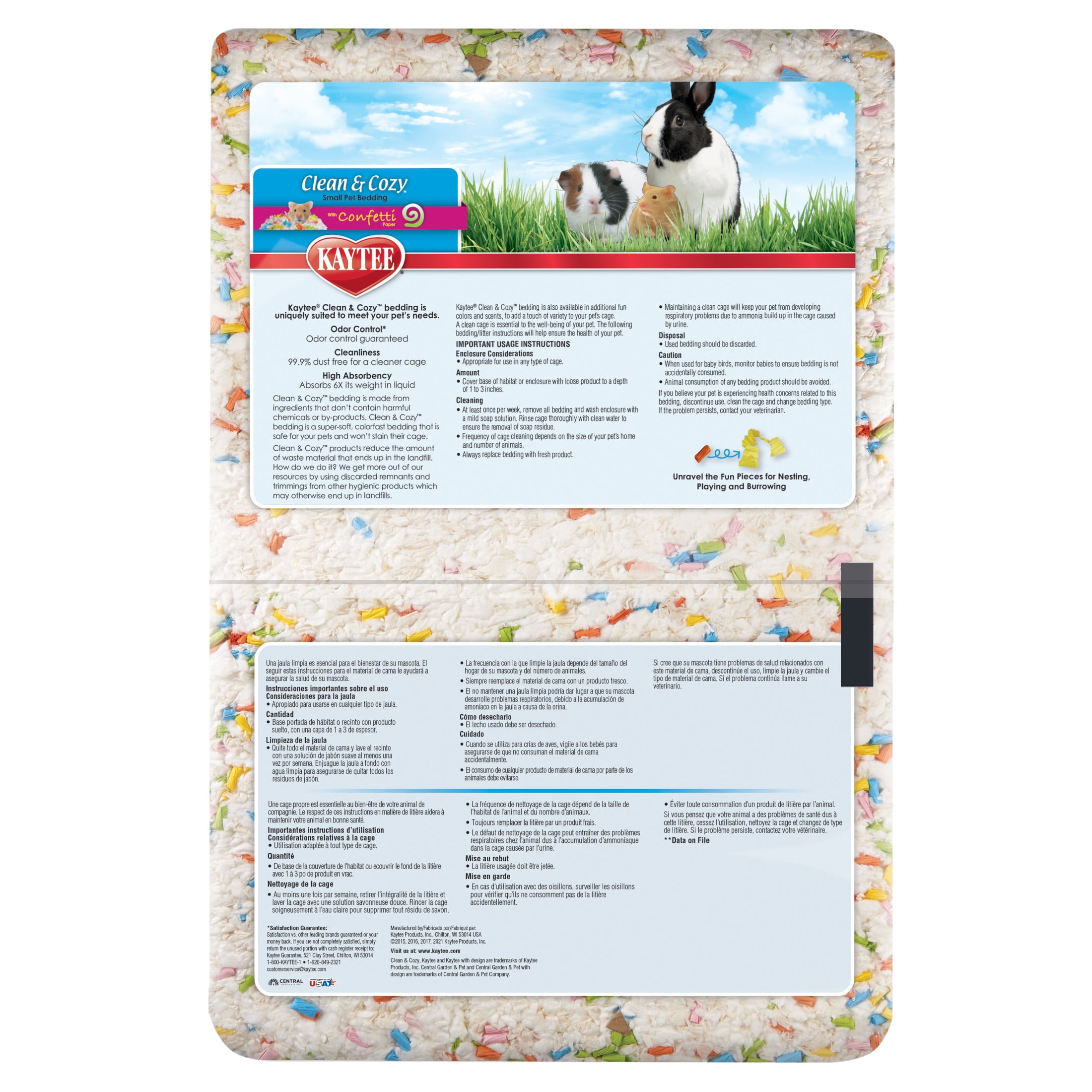 Kaytee Clean & Cozy Confetti Bedding For Pet Guinea Pigs, Rabbits, Hamsters & More, 49.2L