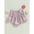 thumbnail image 4 of Wassery Infant Baby Girl Bodysuits 3M 6M 9M 12M 18M Newborn Autumn Clothes Solid Color Long Puff Sleeve Smocked Romper Jumpsuit 0-18 Months, 4 of 9