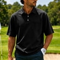 thumbnail image 2 of GrmtClth Men's Polo Shirts Loose Fit Half Sleeves Soft Touch Poly Buttons Chest Pocket Solid Color Lightweight Casual Polo Shirt for Men Daily Walking Vacation Weekend Outfits Black 2XL, 2 of 9