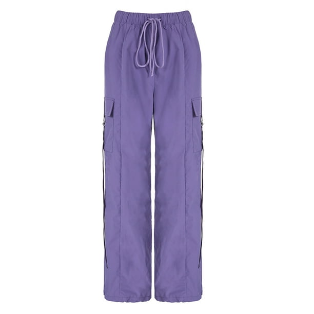 Coiry Ladies Baggy Trousers Casual Purple Cargo Pants High Waist Loose  Streetwear Suit 