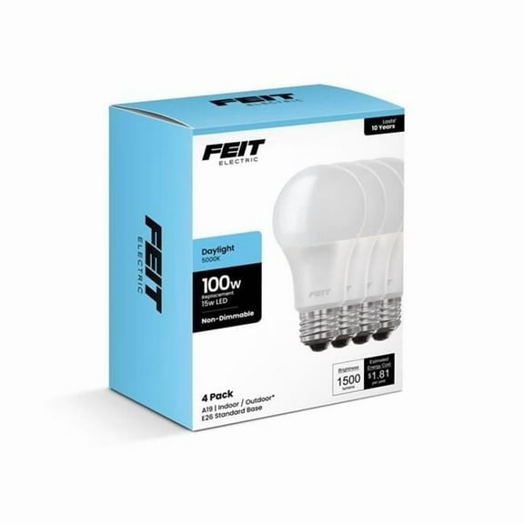 Feit Electric 3018646 100W A19 E26 Daylight Equivalence Medium LED Bulb, Pack of 4