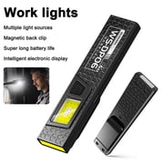 Flashlight USB C Rechargeable,Flat Pocket Torch with Magnetic Base for Mechanical Work, High Lumens COB Light for Dog Walking Camping, Hands-Free Clip on Light for Outdoor Night Running