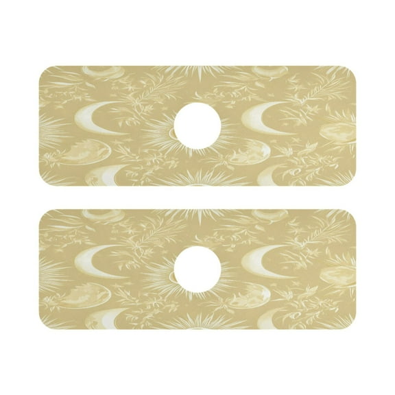 Facial Sun Moon Pattern Quick Dry Silicone Algae Faucet Pad 14.7x5.4in 2 Pack Absorbent Mat for Kitchen Sink, Bathroom Countertop