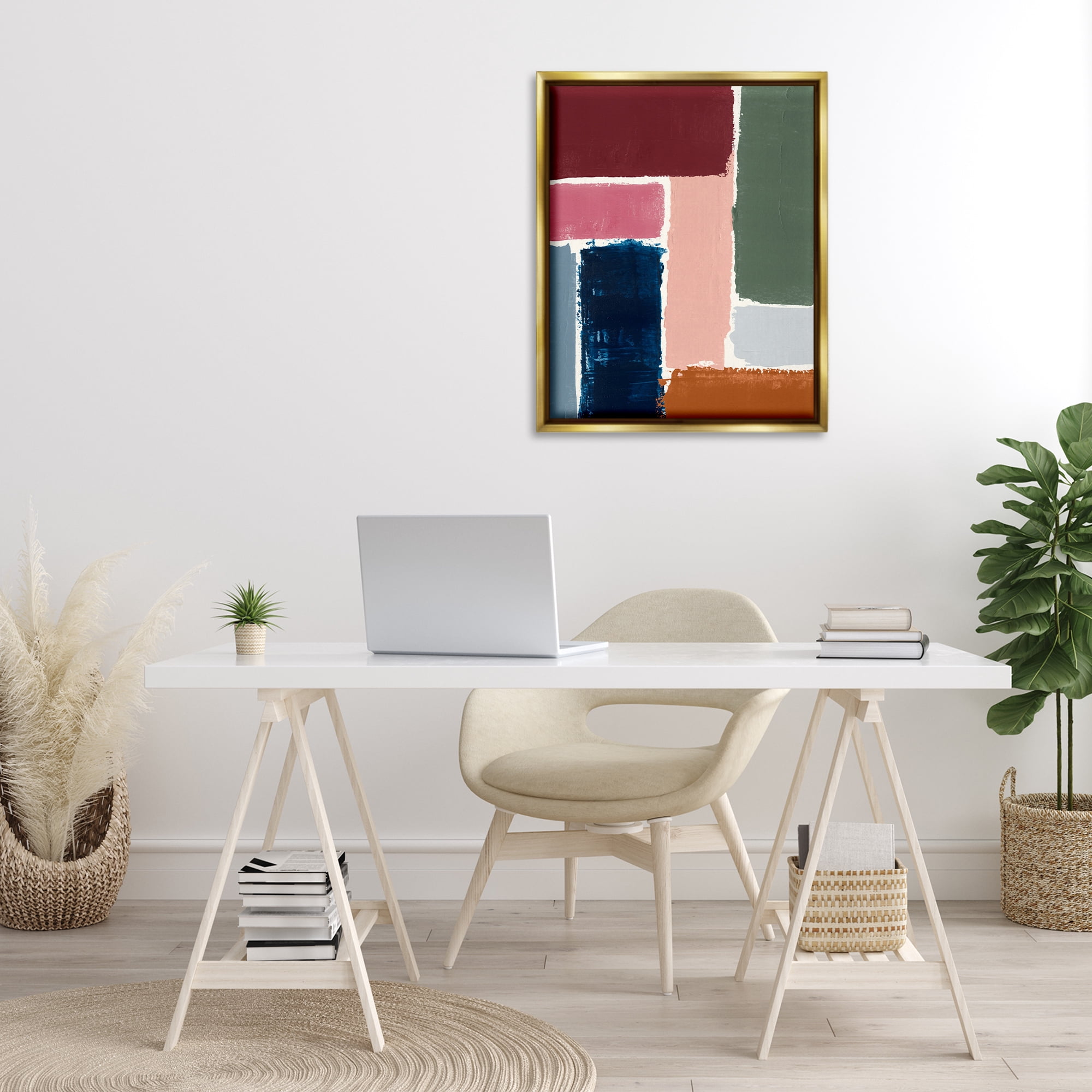 Stupell Industries Rectangular Shapes Pattern Abstract Painting Gold Floater Framed Canvas Art Print Wall Art, 25 x 31