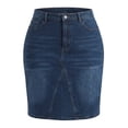 thumbnail image 4 of Agnes Orinda Women's Plus Size Denim Skirt High Waist Knee Length Stretch Casual Midi Jean Pencil Skirts with Pockets 1X Dark Blue, 4 of 8