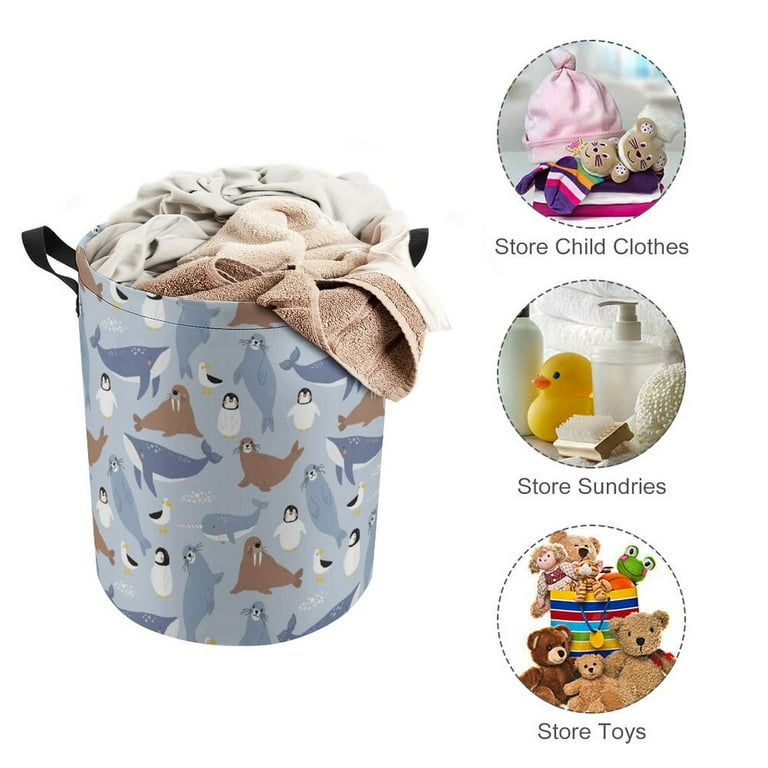 Seal Fox Seagull Whales Laundry Basket Dirty Clothes Hamper
