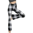 thumbnail image 2 of Women Leggings Tummy Control Plaid Print High Waist Elastic No-See Through Flare Yoga Pants,Black,L, 2 of 8