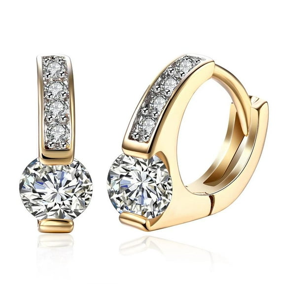 Yellow Gold Plated Earrings Hoop Huggies Aaa Zircon Latch Back Clasp L550