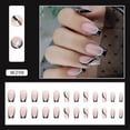 thumbnail image 2 of Uñas postizas negras con punta francesa, 24 piezas, brillantes, con purpurina, forma de ataúd, tamaño mediano-largo, reutilizables., 2 of 5