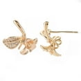 thumbnail image 2 of Brass Micro Pave Clear Cubic Zirconia Stud Earrings Findings for Half Drilled Bead Nickel Free Flower Real 18K Gold Plated 16x14.5mm Pin: 0.8mm Pin: 0.8mm(for Hald Drilled Beads), 2 of 2