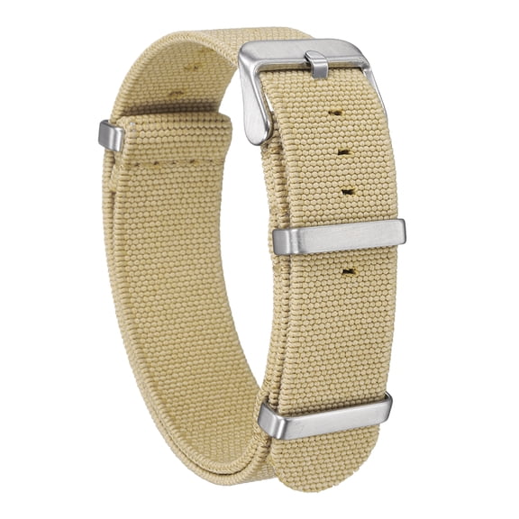 Uxcell Elastic Nylon Watch Band 20mm One-Piece French Watch Strap Waterproof Replacement Wristwatch Strap with Silver Buckle for Men Women, Khaki