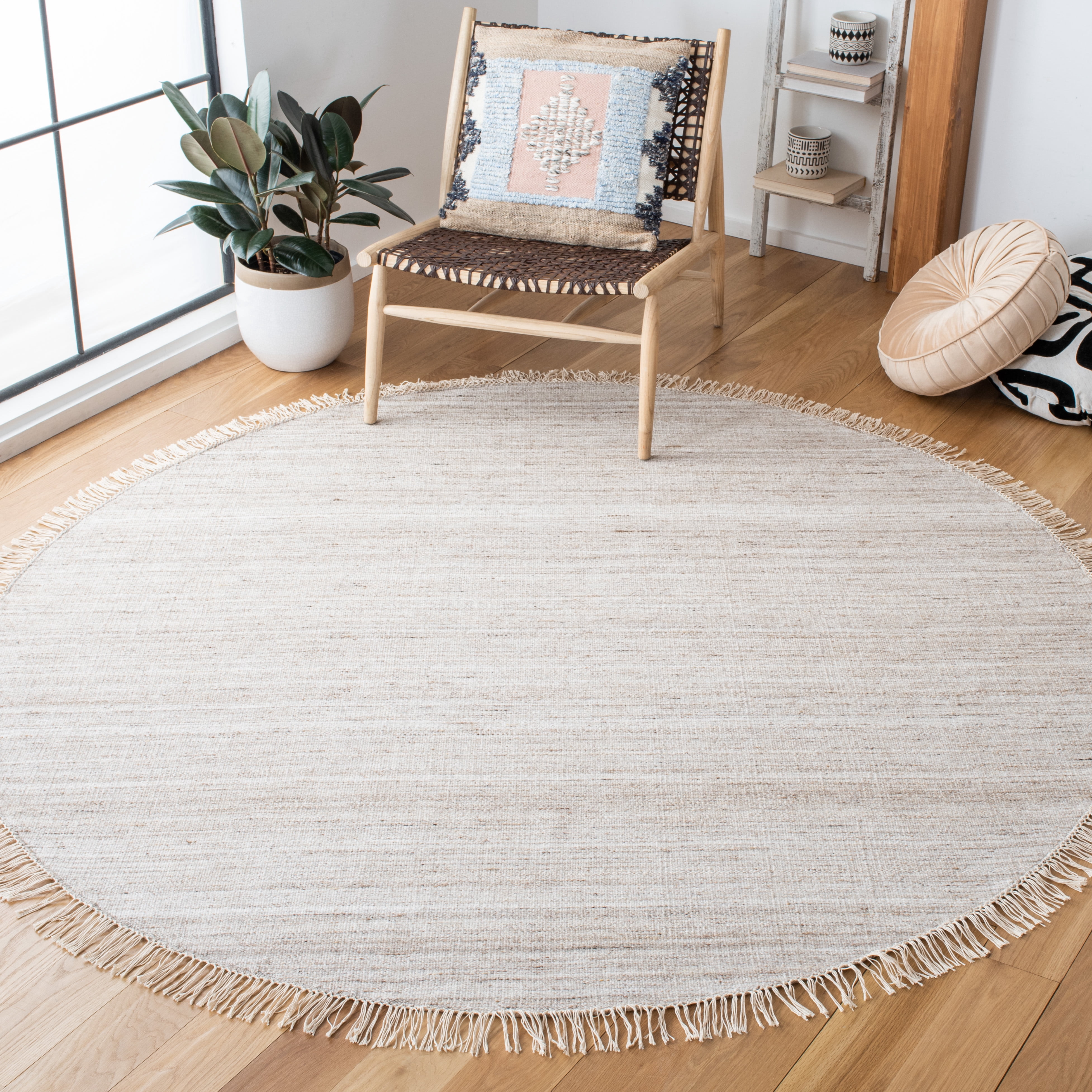 SAFAVIEH Kilim Russell Striped Area Rug, Ivory/Brown, 7' x 7' Round