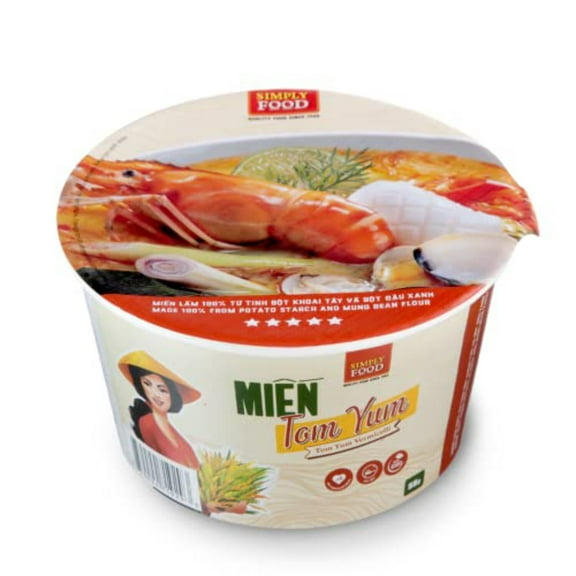 Instant Tom Yum Glass Noodle (9 Bowls/Box): $1.99 per Bowl (55g), Fork Included by Simply Food