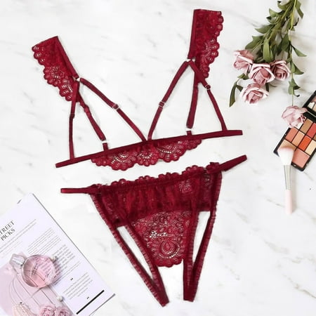 

GA Fashion Women Plus Size V-Neck Hollow Bra +Thong Lingerie Set Underwear S-2Xl