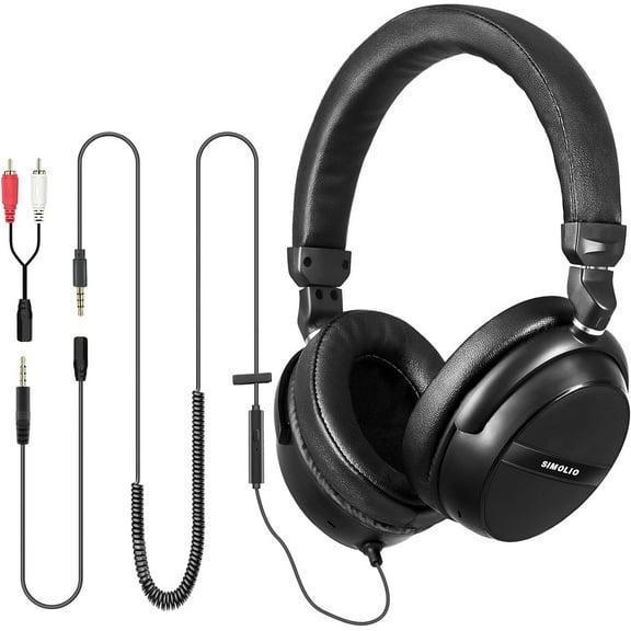 Simolio SM-906TV-W Over Ear Headphones With Extended Cable, Black