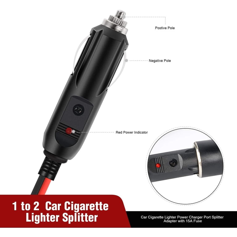 1 to 2 cigarette lighter power splitter Car Adapter Charger Port, 12V 24V Plug Socket 2-Way Splitter Y Adapter, Cigarette Lighter Extension Cord with 15A Fuse Product Name 1 to 2 cigarette lighter