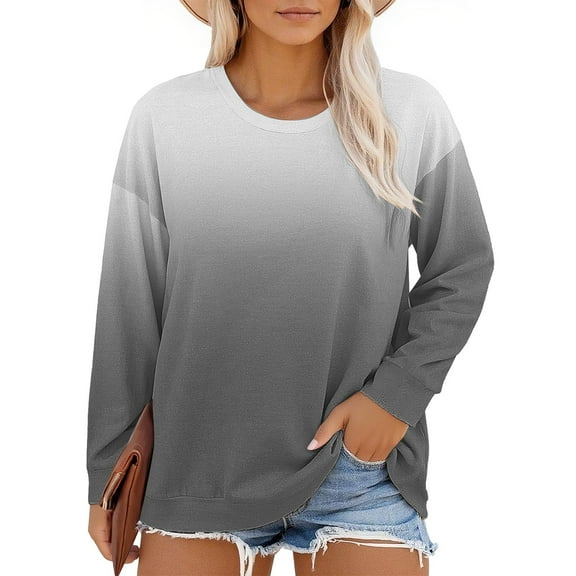 Valueadd Women's Long Sleeve T-shirt Neck T Shirts Womens Tops Casual Loose Fit Summer Tshirts Plus Size