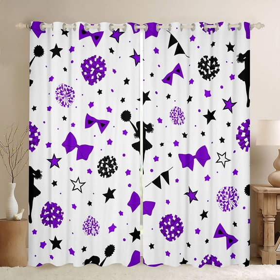 Manfei Purple Cheerleader Black Out Curtains For Kids,Cute Stars Bow Print Curtains Pack of 2 (42x63 Each) For Girls
