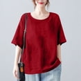 thumbnail image 2 of CHGBMOK Crew Neck T Shirts for Women Half Sleeve Blouses Linen Loose Basic Tops Plus Size Casual Dressy Tees, 2 of 6