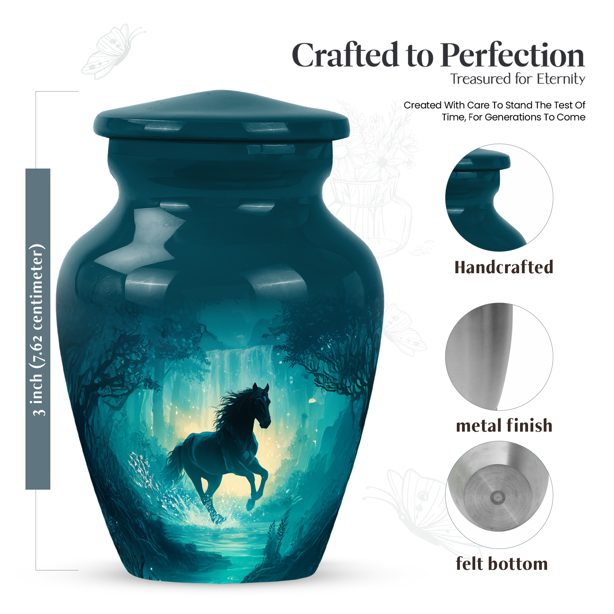 MUKTIVE Waterfall Mini Cremation Urns for Adult Male, Small Green Memorial Urns for Human Ashes Adult Man Funeral, Keepsake Horse Decorative Burial Urn, 3 Inch