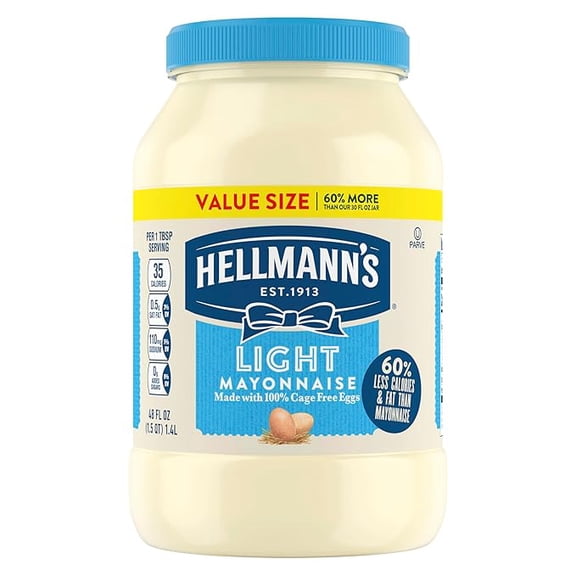 (1 pack) Hellmann's Creamy Light Mayonnaise Light Mayo Made with Cage Free Eggs 48 FL oz