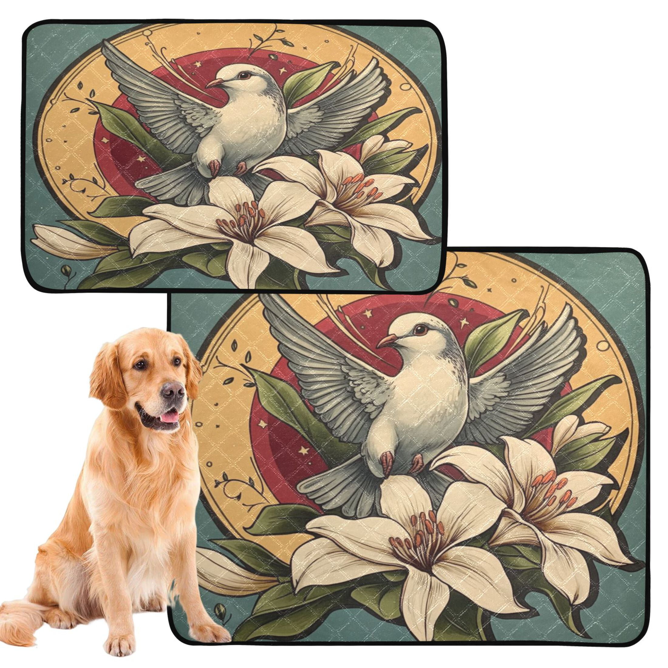 Qxltty Illustration Of A Dove Of Peace with White Lily Cat litter Pads Pet Set of 3 Diaper Mats Center Anti-leakage Layer Absorbent Soft and Comfortable