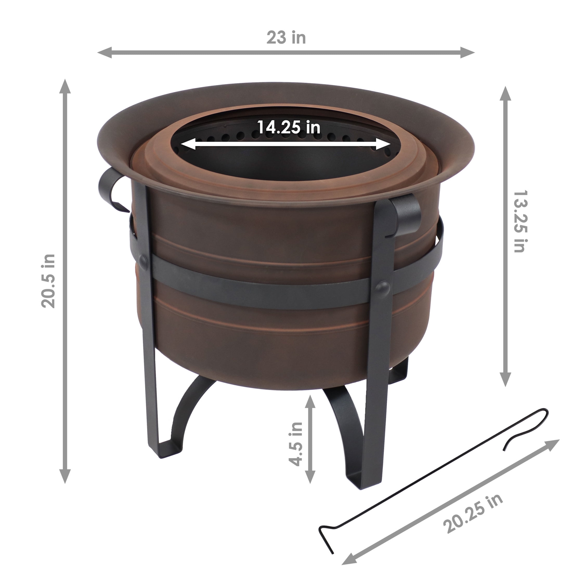 Sunnydaze 23" Round Wood-Burning Bronze Finish Steel Cauldron-Style Smokeless Fire Pit