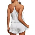 thumbnail image 4 of frariair Summer Pajamas for Women set's Silk Satin Ruffled Sets Cami Shorts Sleepwear Set Nightwear White, 4 of 7
