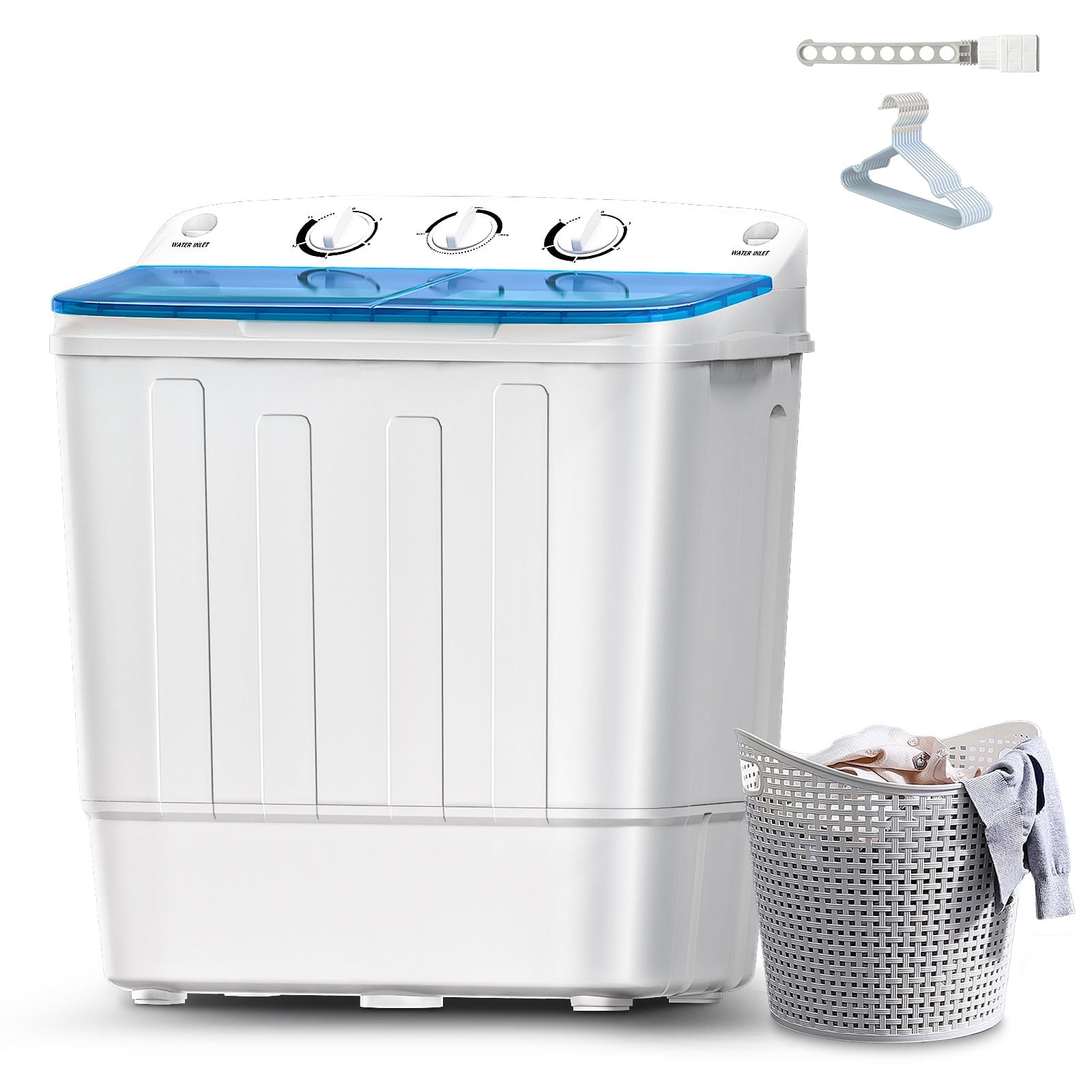 Dimedeal 18LBS Portable Twin Tub Washing Machine, Compact Laundry Machine with Spinner, Small Washer with 1 Drying Rack and 10 Hangers, Mini Washer for Dorms, Apartment