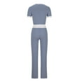 thumbnail image 4 of Camisas de Manga Corta para las Mujeres Fallow Blusa de Color Sólido con Set de Pantalones de Bolsillo, Cuerda de Dibujo de Cintura Elástica para el Uso Casual de Verano, 4 of 5
