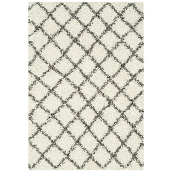 SAFAVIEH Dallas Jerrie Geometric Shag Area Rug, Ivory/Dark Grey, 4' x 6'