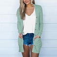 thumbnail image 5 of Baqcunre Cardigan For Women Ladies Casual Solid Color Button Pocket Long Sleeve Cardigan Coat Going Out Tops Sweaters For Women Green L, 5 of 9