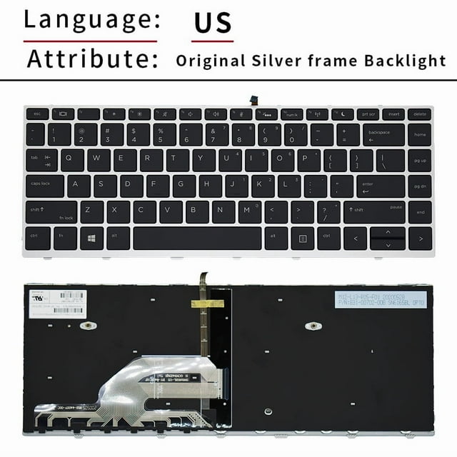 100 % Nouveau Original pour HP Probook 430 G5 440 G5 445 G5 Clavier d'Ordinateur Portable Rétroéclairage US Rétroéclairage Argenté